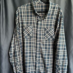 Travis Mathew Men's Plaid Button-Down Shirt in Dark Teal and Cream